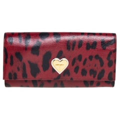 Dolce & Gabbana Burgundy/Black Leopard Print Leather Continental Wallet