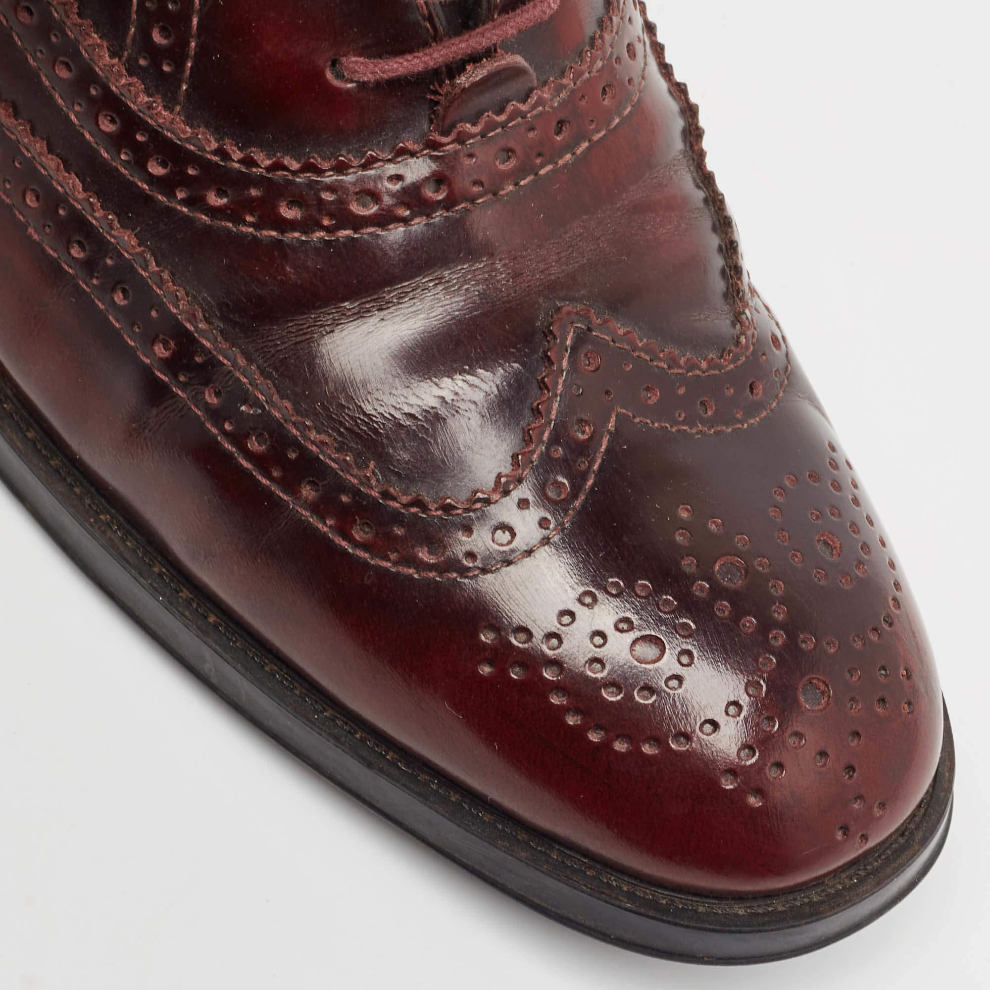Dolce & Gabbana Burgundy Brogue Leather Lace Up Oxfords Size 38.5 For Sale 2