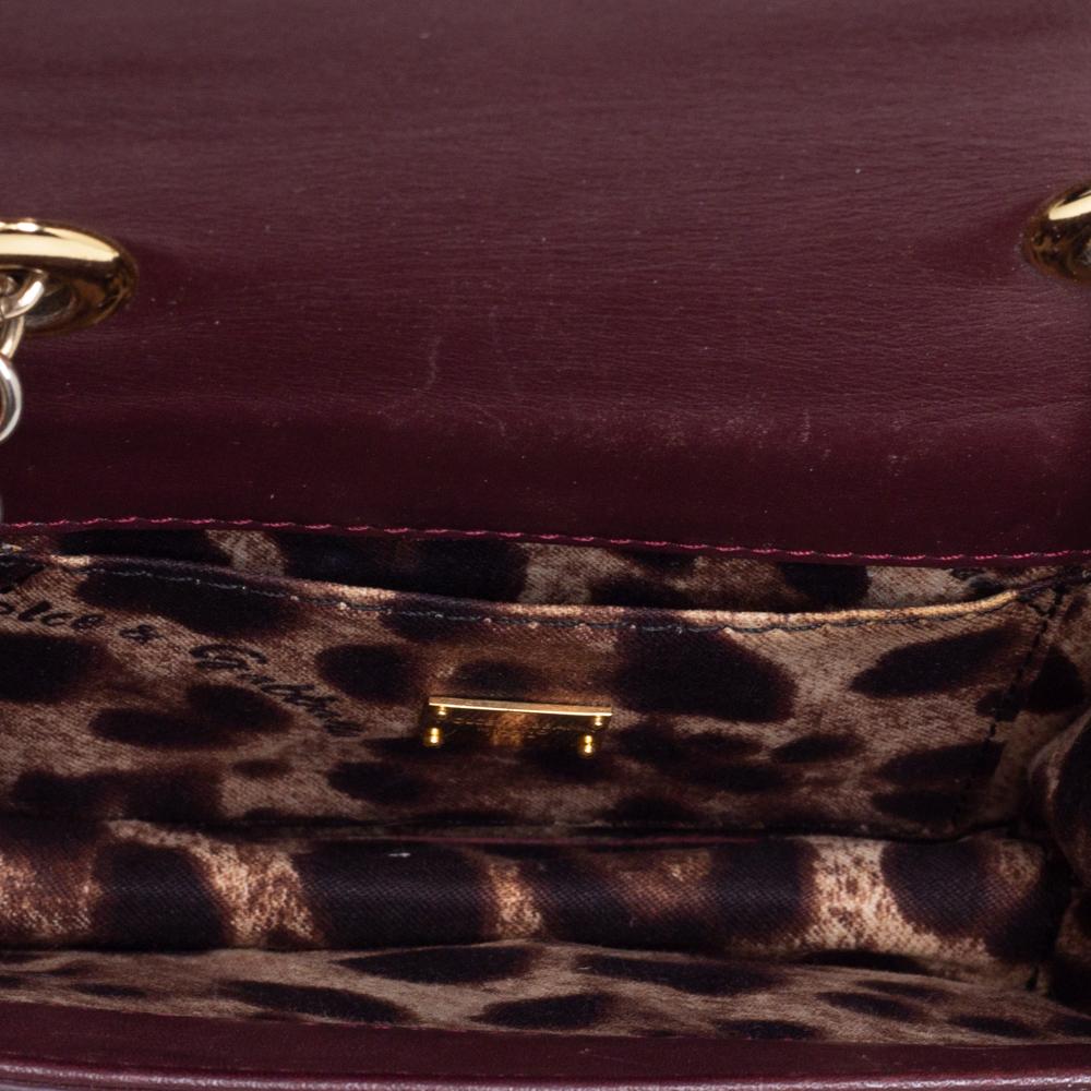 Black Dolce & Gabbana Burgundy Croc Embossed Leather Flap Chain Crossbody Bag