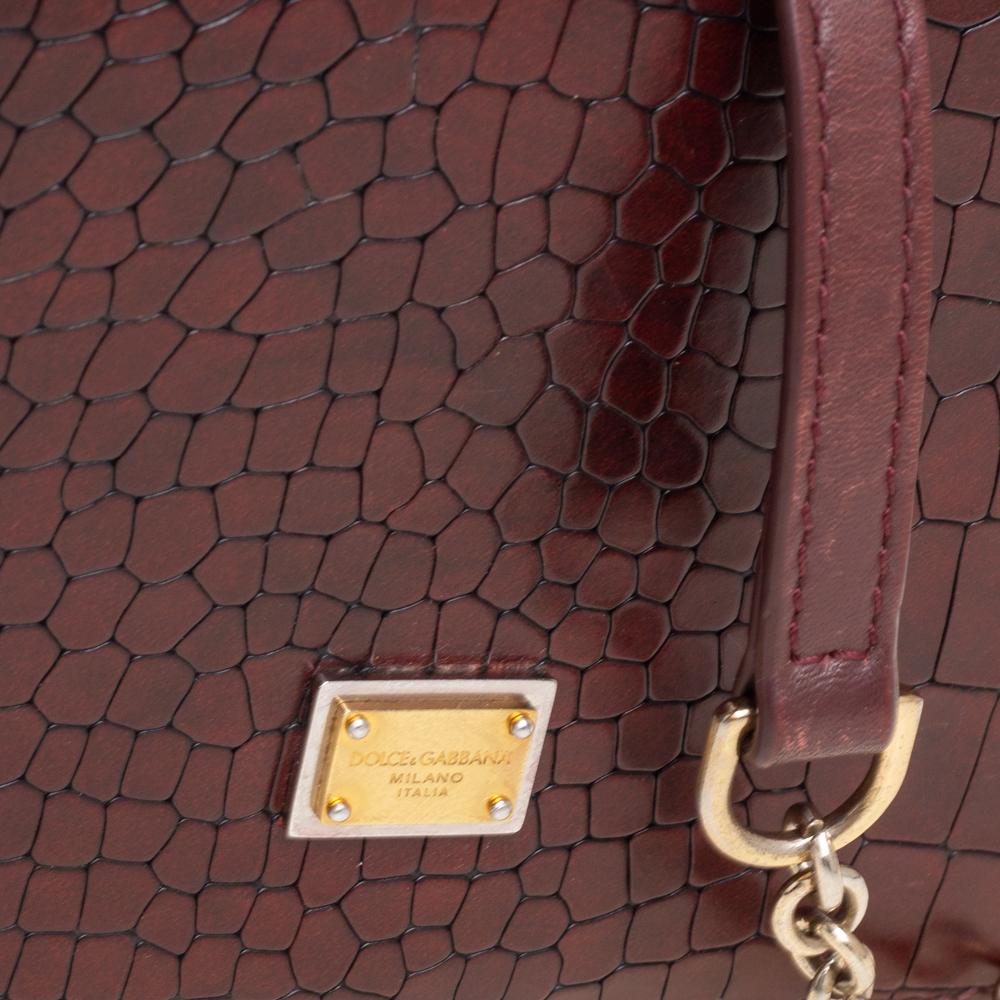 Women's Dolce & Gabbana Burgundy Croc Embossed Leather Flap Chain Crossbody Bag