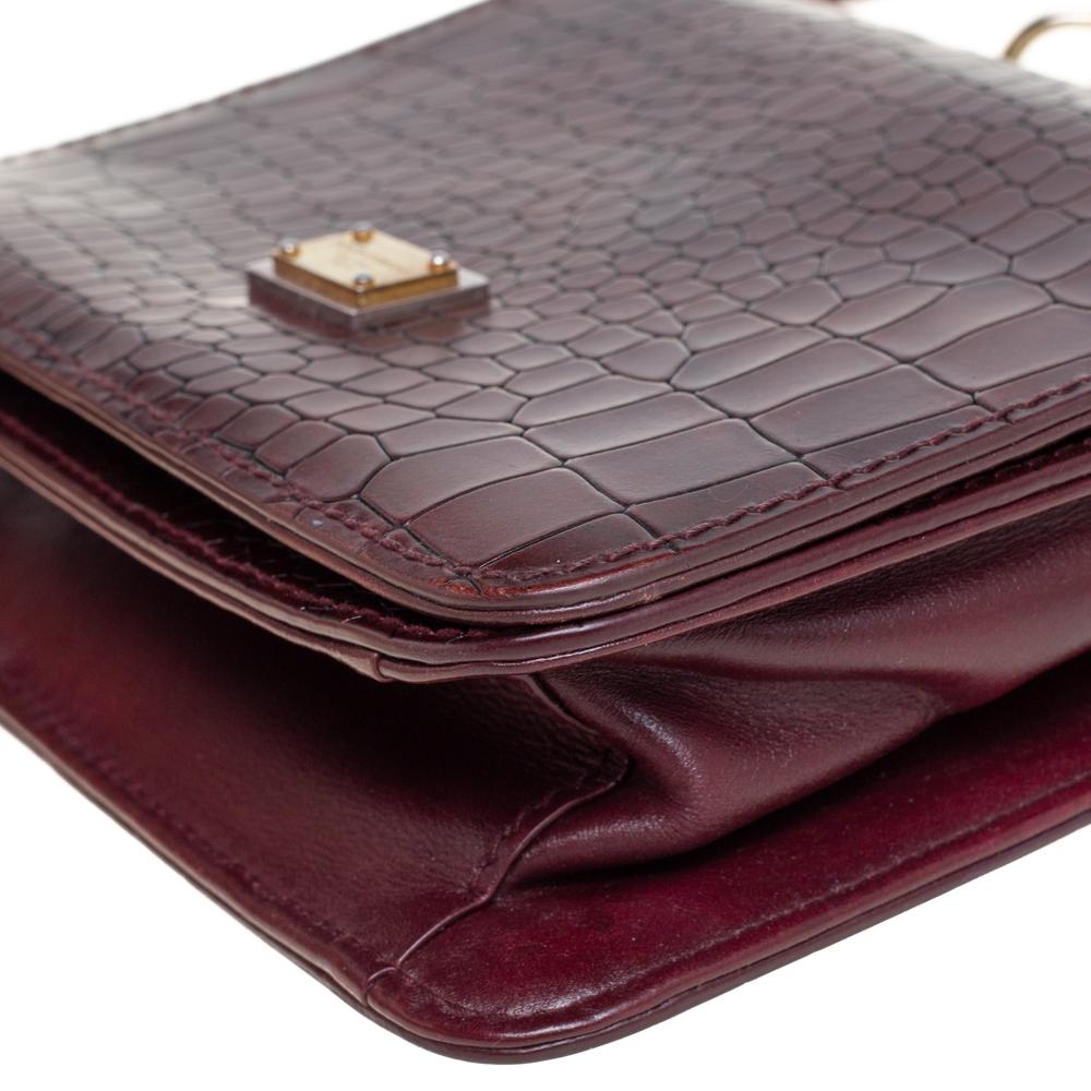 Dolce & Gabbana Burgundy Croc Embossed Leather Flap Chain Crossbody Bag 1