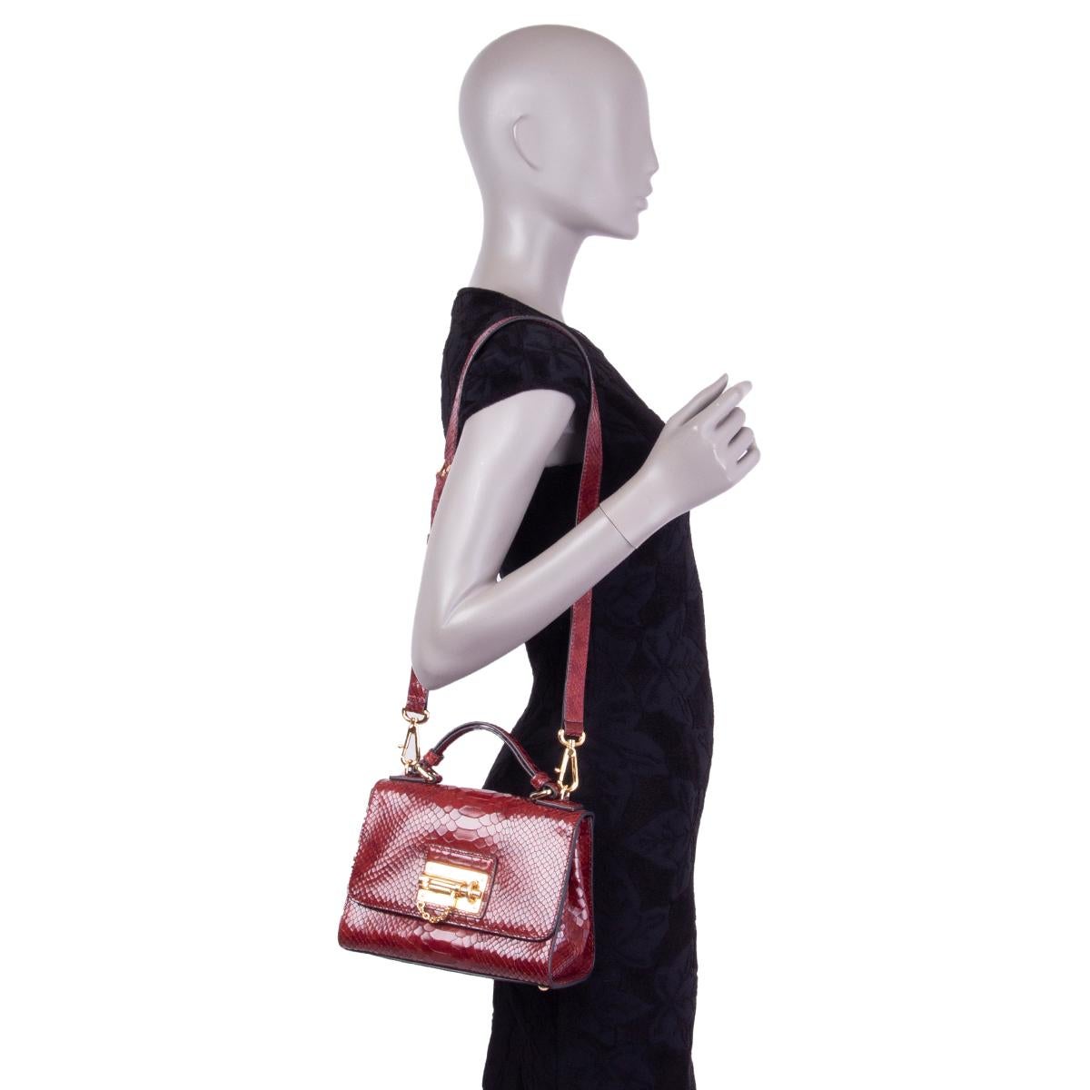 DOLCE & GABBANA burgundy FAUX PYTHON MONICA SMALL Bag In Excellent Condition In Zürich, CH