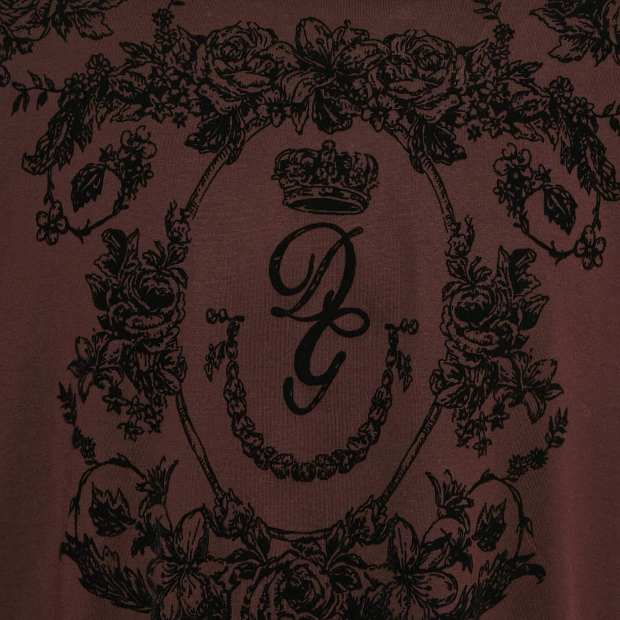 Dolce & Gabbana Burgunderfarbenes T-Shirt aus Baumwolle mit Uhrendruck 4XL (Schwarz)