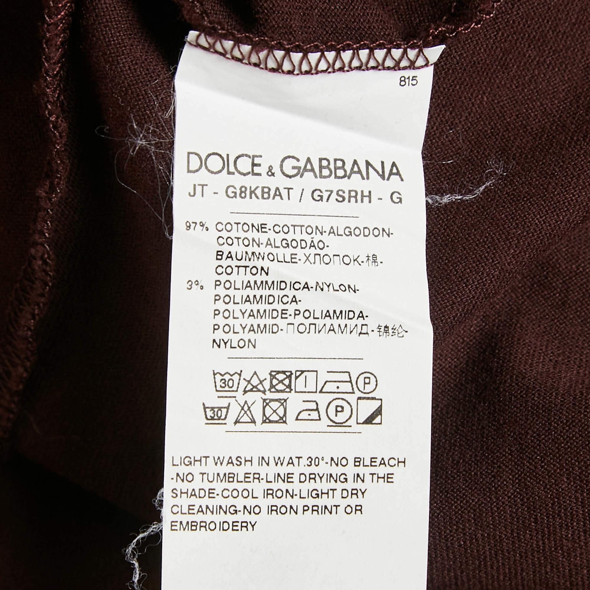 Dolce & Gabbana Burgunderfarbenes T-Shirt aus Baumwolle mit Uhrendruck 4XL Herren