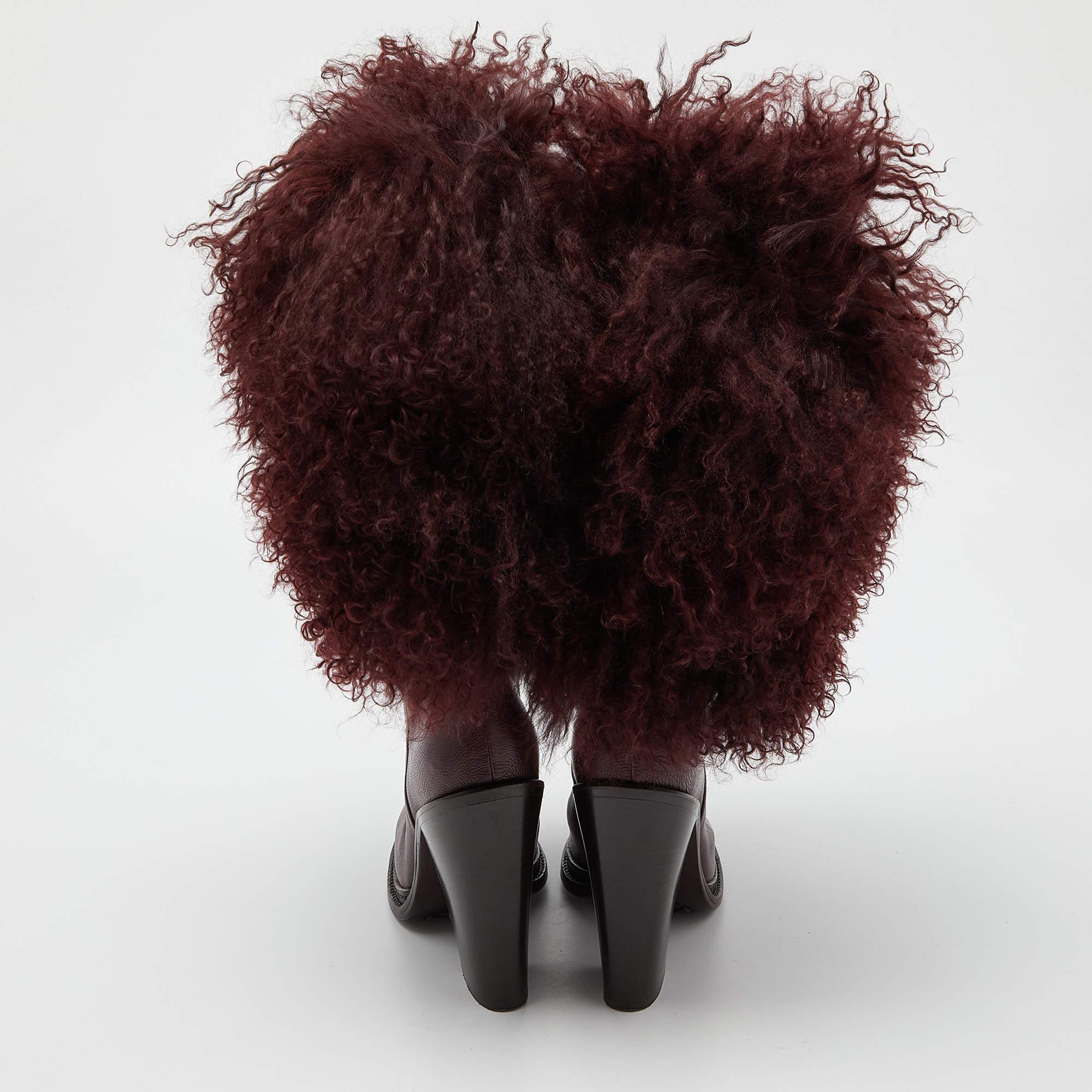 Dolce & Gabbana Burgundy Fur and Leather Calf Length Boots  For Sale 1