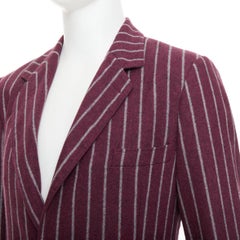 DOLCE GABBANA burgundy grey wool striped flap pocket blazer IT50 L