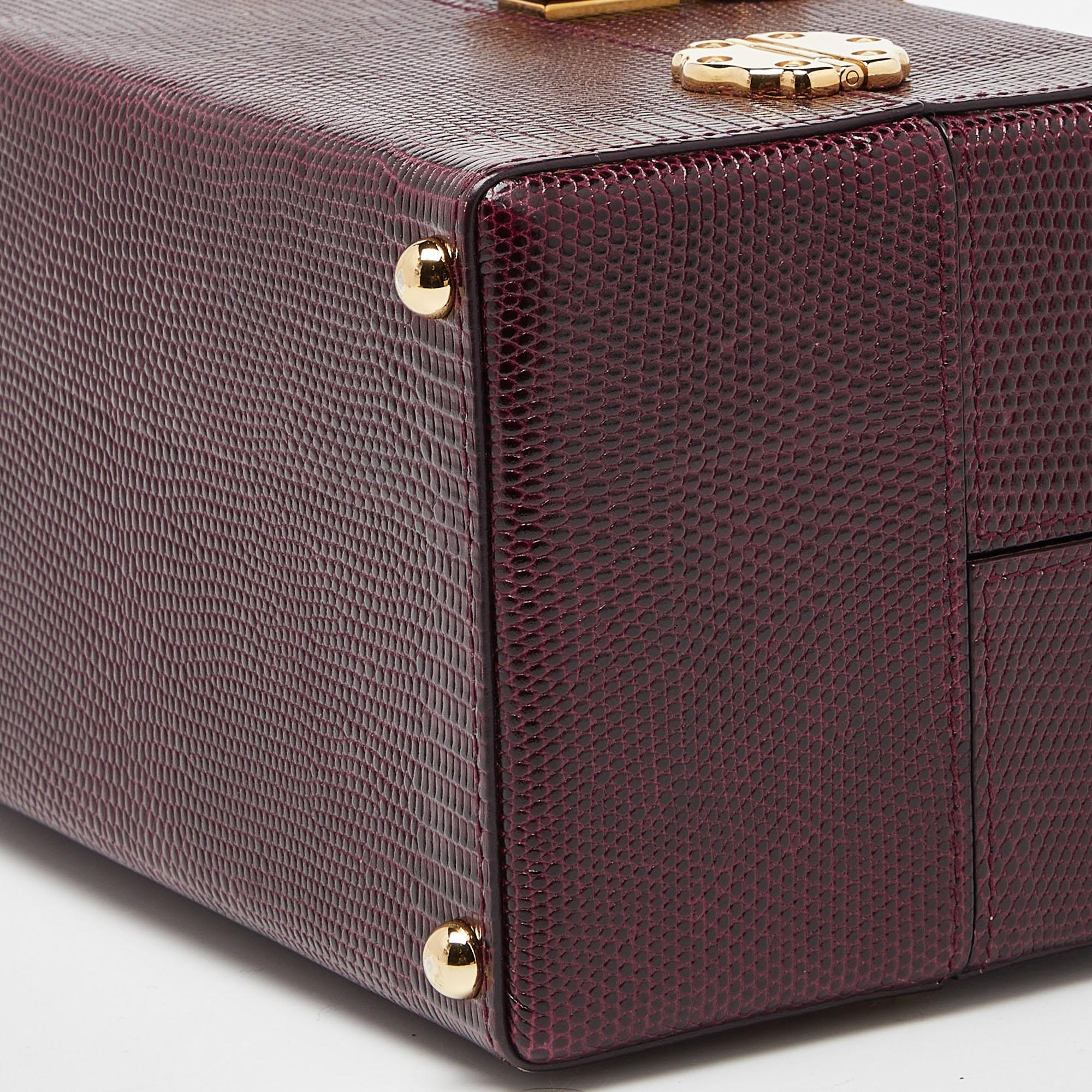 Dolce & Gabbana Burgundy Iguana Embossed Leather Box Bag 1