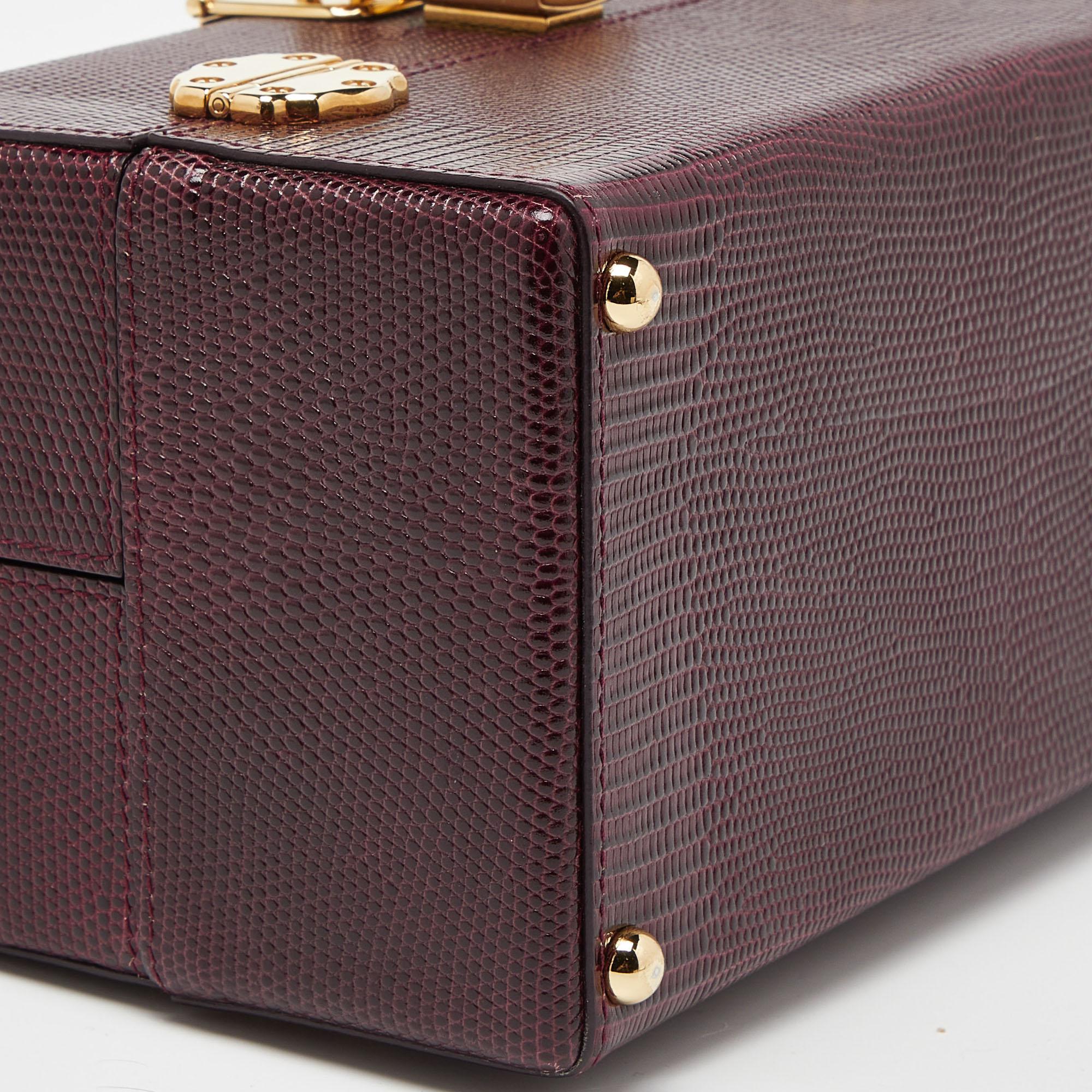 Dolce & Gabbana Burgundy Iguana Embossed Leather Box Bag 2