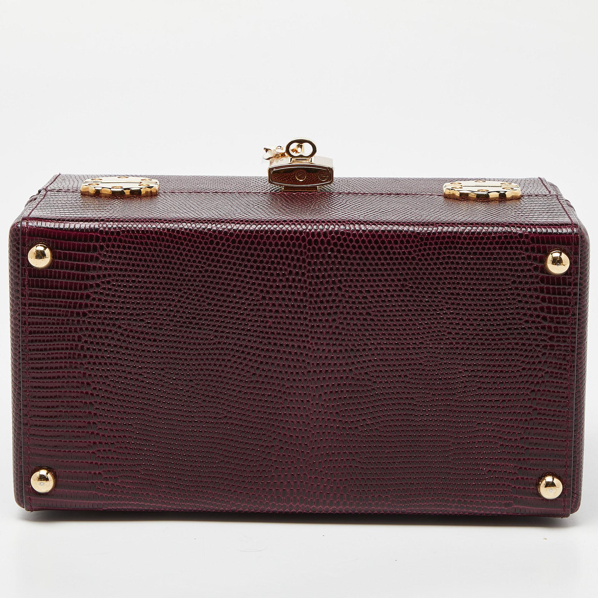 Dolce & Gabbana Burgundy Iguana Embossed Leather Box Bag 3