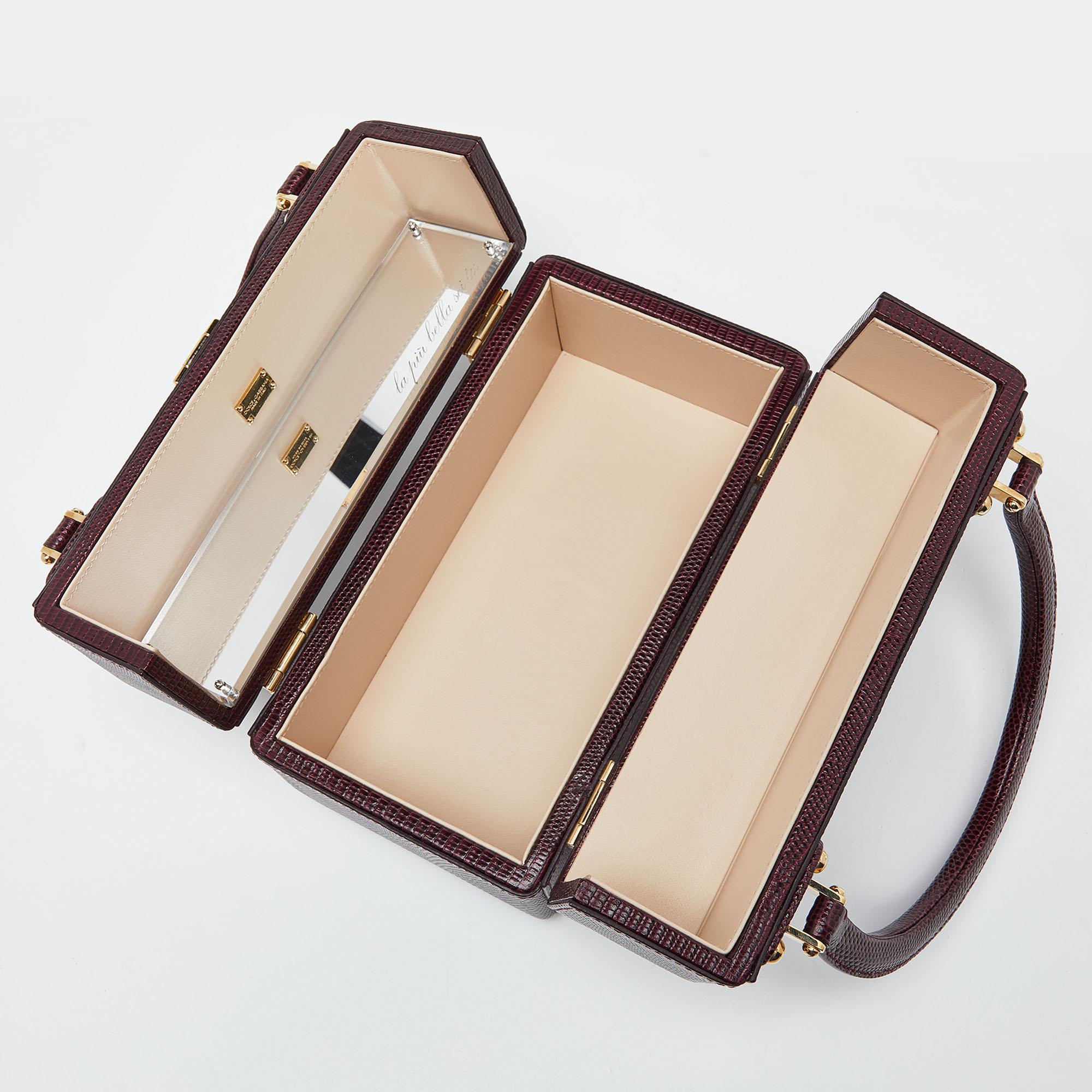 Dolce & Gabbana Burgundy Iguana Embossed Leather Box Bag 5