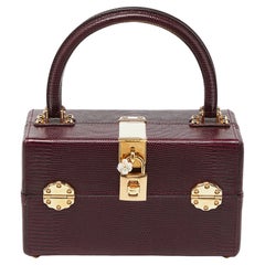 Dolce & Gabbana Burgunderfarbene Boxtasche aus geprägtem Leder mit Iguana-prägung