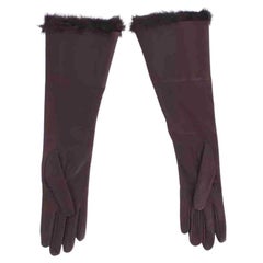Dolce & Gabbana Burgundy Lamb Leather Fur Agnello Long Gloves Bordeaux Dark Red