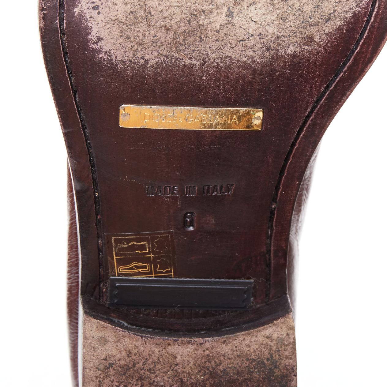 DOLCE GABBANA scarpe brogue a punta arricciata in pelle bordeaux UK6 EU40 in vendita 5
