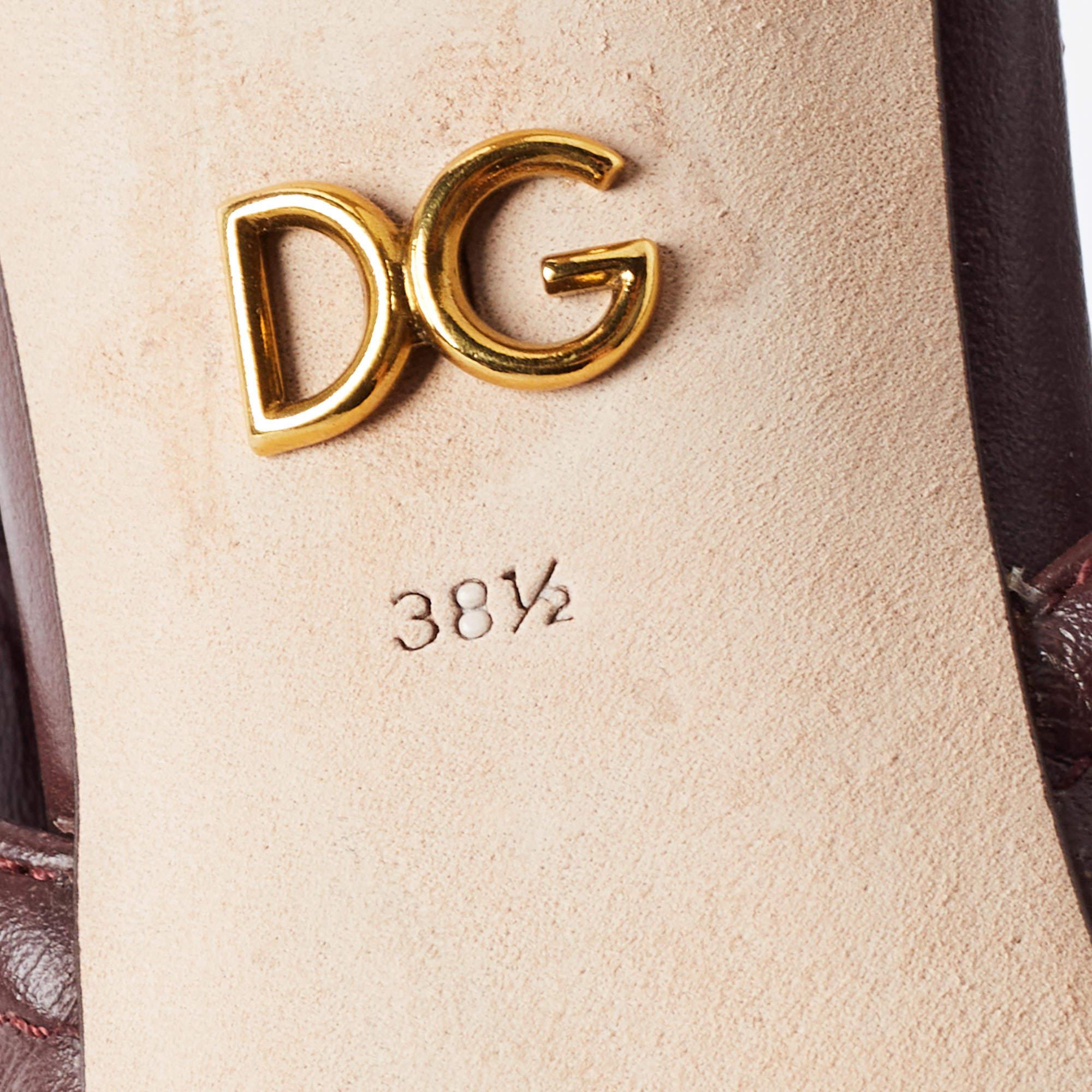 Dolce & Gabbana Burgundy Leather DG Amore LogoSlingback Sandals Size 38.5 1