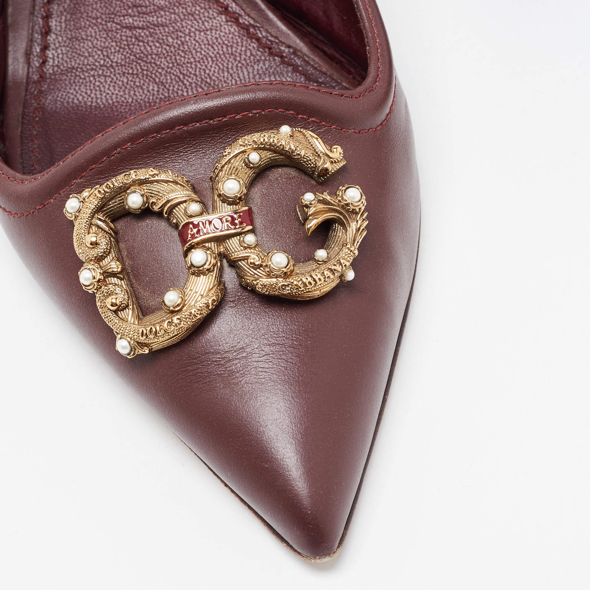 Dolce & Gabbana Burgundy Leather DG Amore LogoSlingback Sandals Size 38.5 3