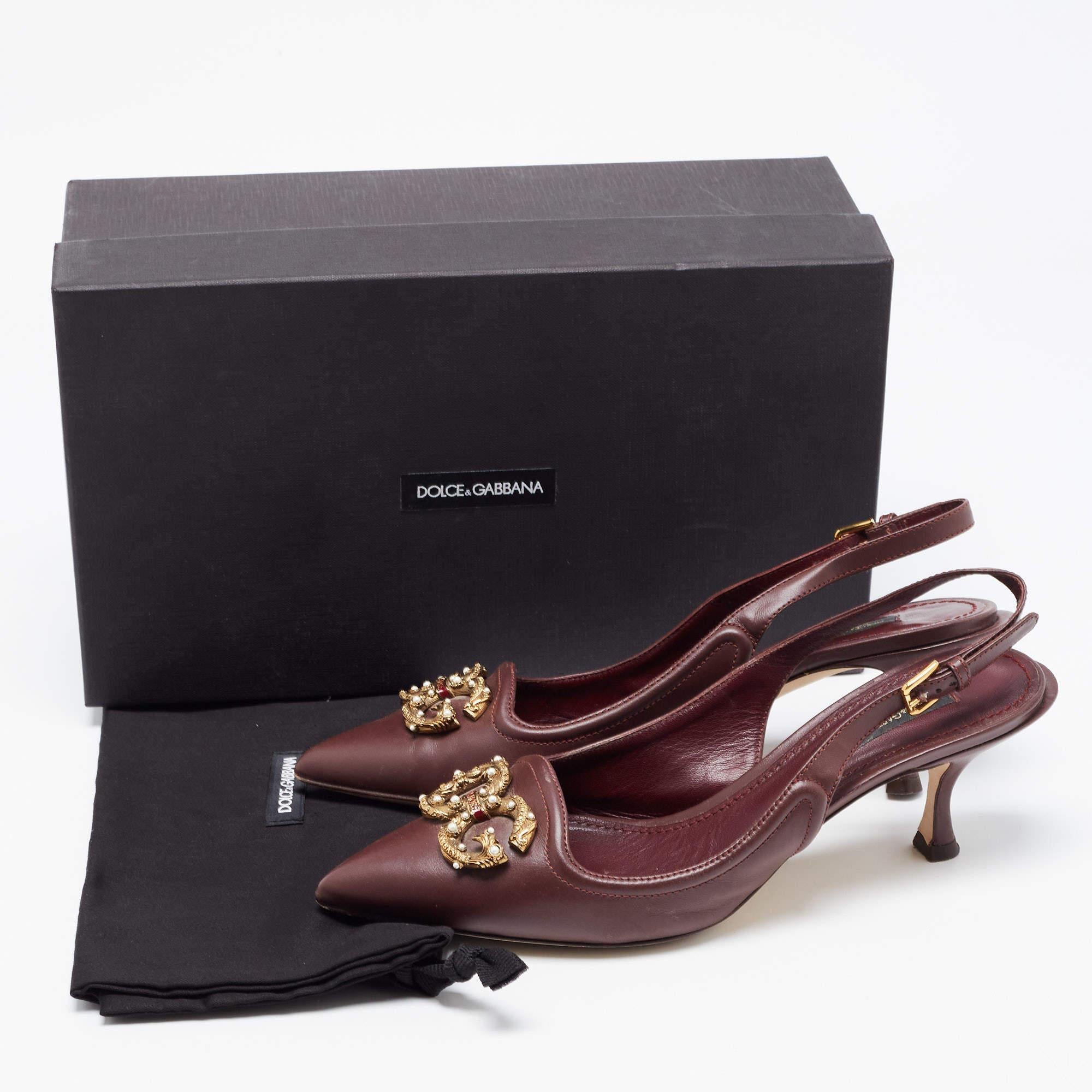 Dolce & Gabbana Burgundy Leather DG Amore LogoSlingback Sandals Size 38.5 4