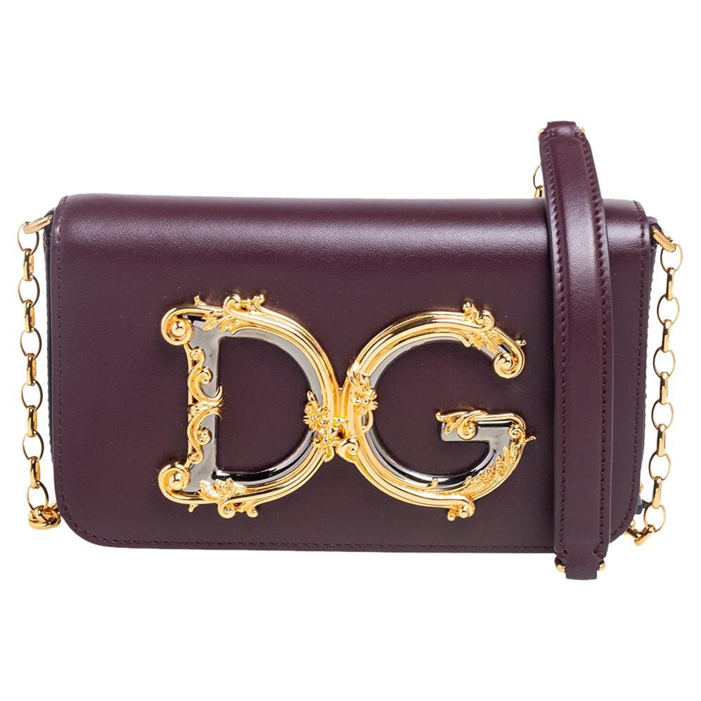 Dolce and Gabbana Burgundy Leather DG Girls Shoulder Bag at 1stDibs
