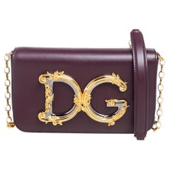 Dolce & Gabbana Burgundy Leather DG Girls Shoulder Bag