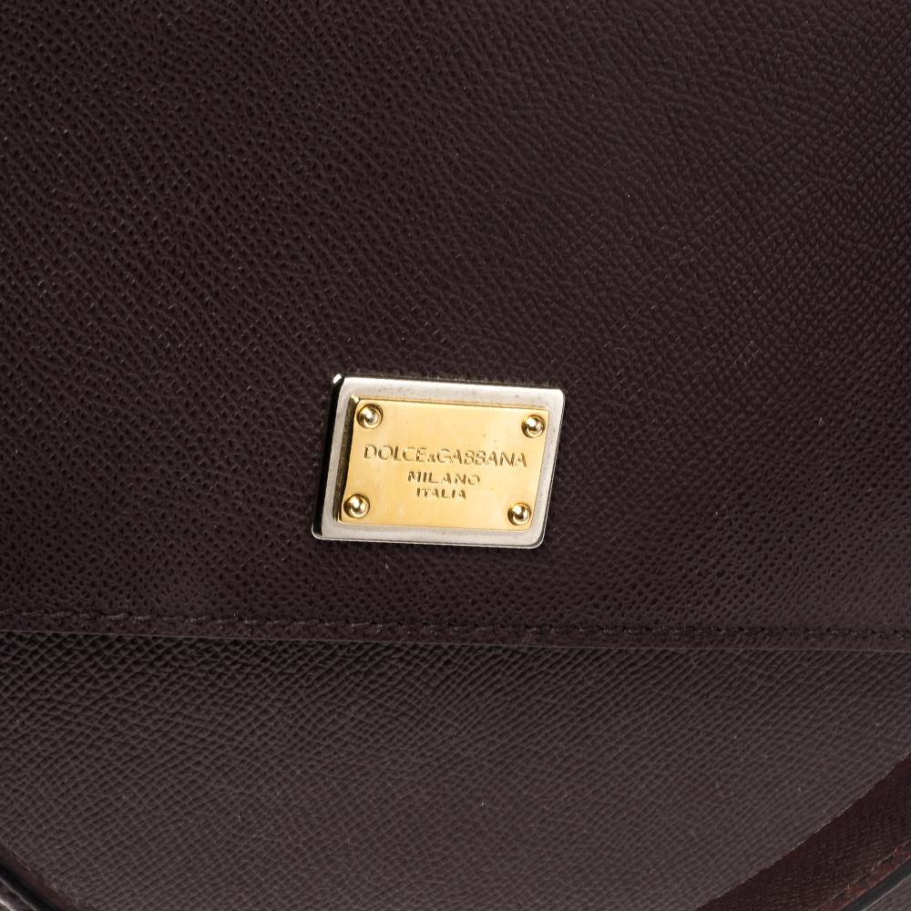 Dolce & Gabbana Burgundy Leather Large Miss Sicily Top Handle Bag 4