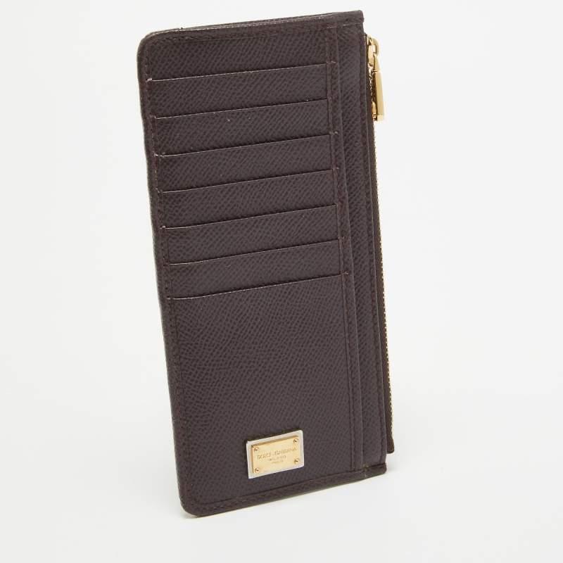 Women's Dolce & Gabbana Burgundy Leather Long Zip Card Holder For Sale