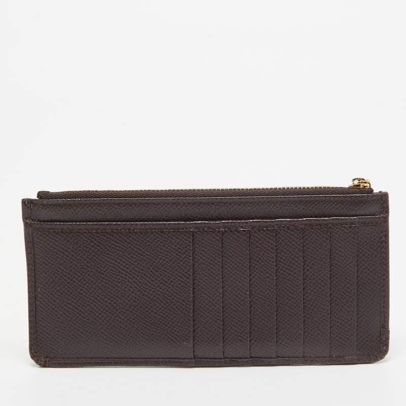 Dolce & Gabbana Burgundy Leather Long Zip Card Holder For Sale 1