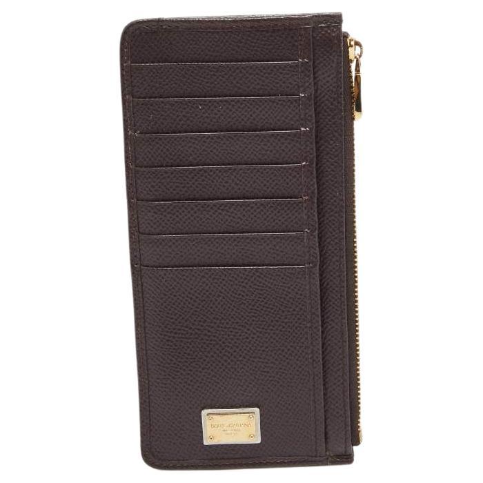 Dolce & Gabbana Burgundy Leather Long Zip Card Holder For Sale