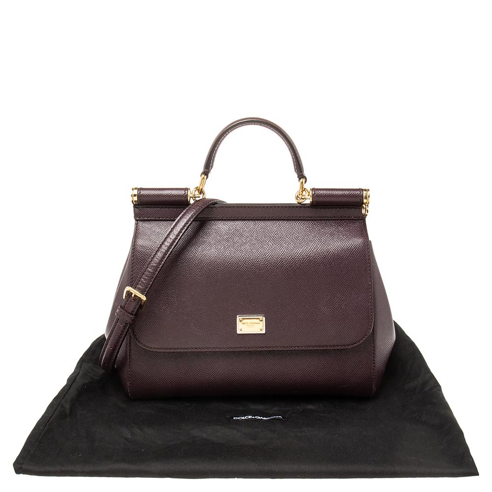 Dolce & Gabbana Burgundy Leather Medium Miss Sicily Top Handle Bag 6