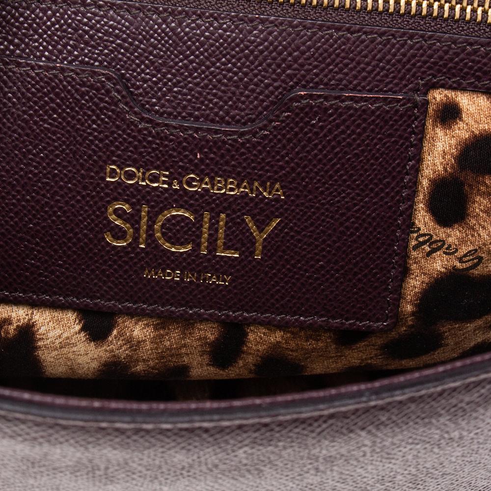 Dolce & Gabbana Burgundy Leather Medium Miss Sicily Top Handle Bag 2