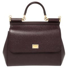 Dolce & Gabbana Burgundy Leder Medium Miss Sicily Top Handle Bag