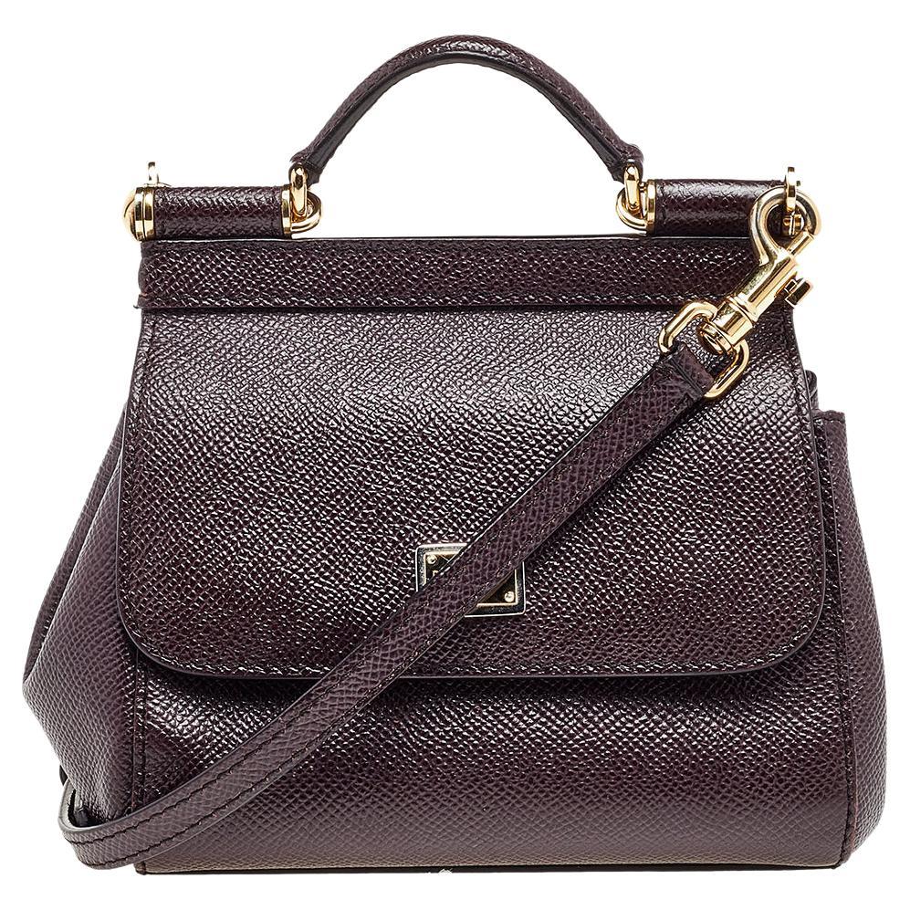 Dolce & Gabbana Burgundy Leather Mini Miss Sicily Crossbody Bag