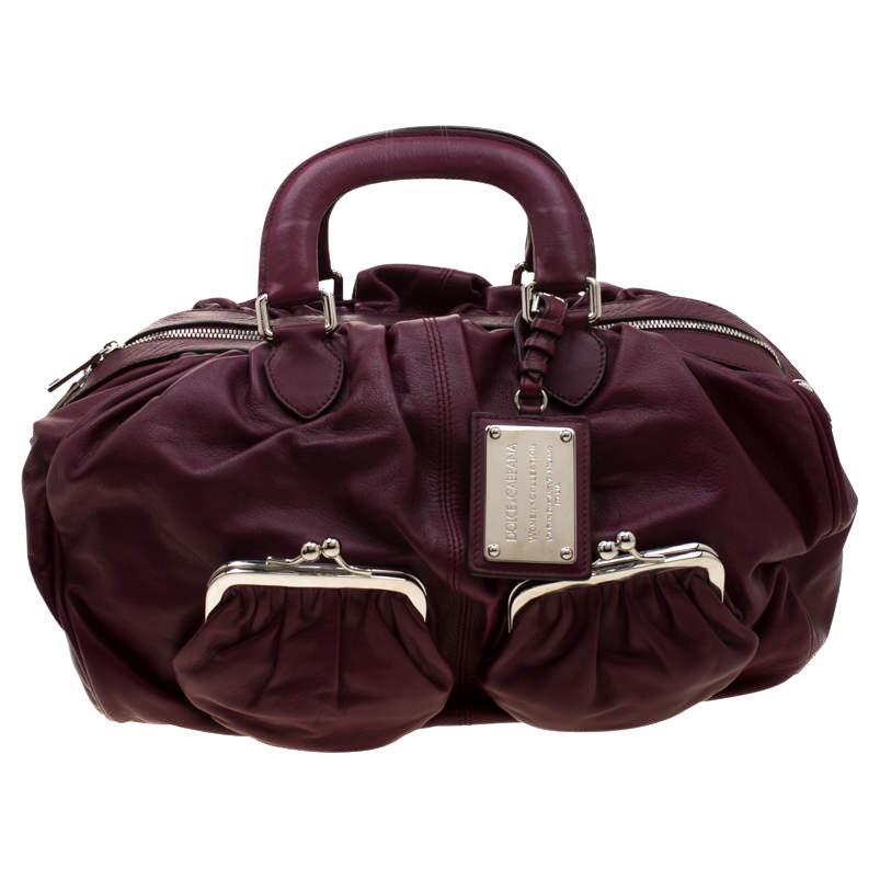 Dolce & Gabbana Burgundy Leather Miss Curly Bag For Sale