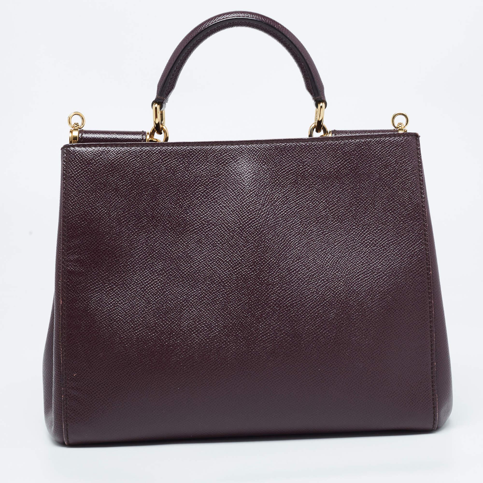 Dolce & Gabbana Burgundy Leather Sicily Top Handle Bag 1