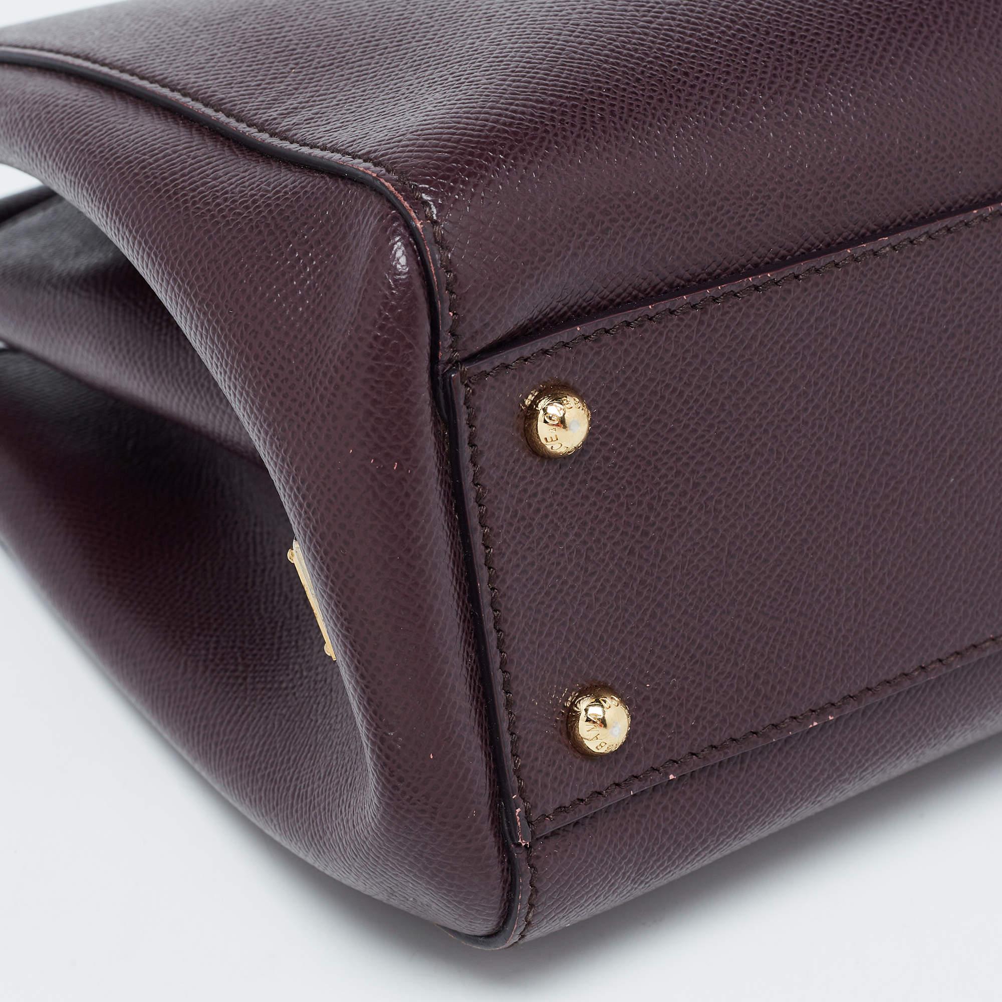 Dolce & Gabbana Burgundy Leather Sicily Top Handle Bag 3