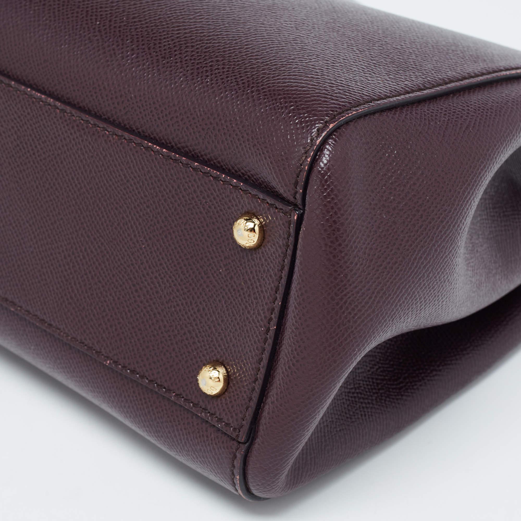 Dolce & Gabbana Burgundy Leather Sicily Top Handle Bag 4
