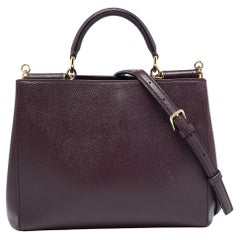 Dolce & Gabbana Burgundy Leather Sicily Top Handle Bag