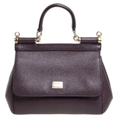 Dolce & Gabbana Burgundy Leather Small Miss Sicily Top Handle Bag