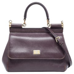 Dolce & Gabbana Burgundy Leather Small Miss Sicily Top Handle Bag
