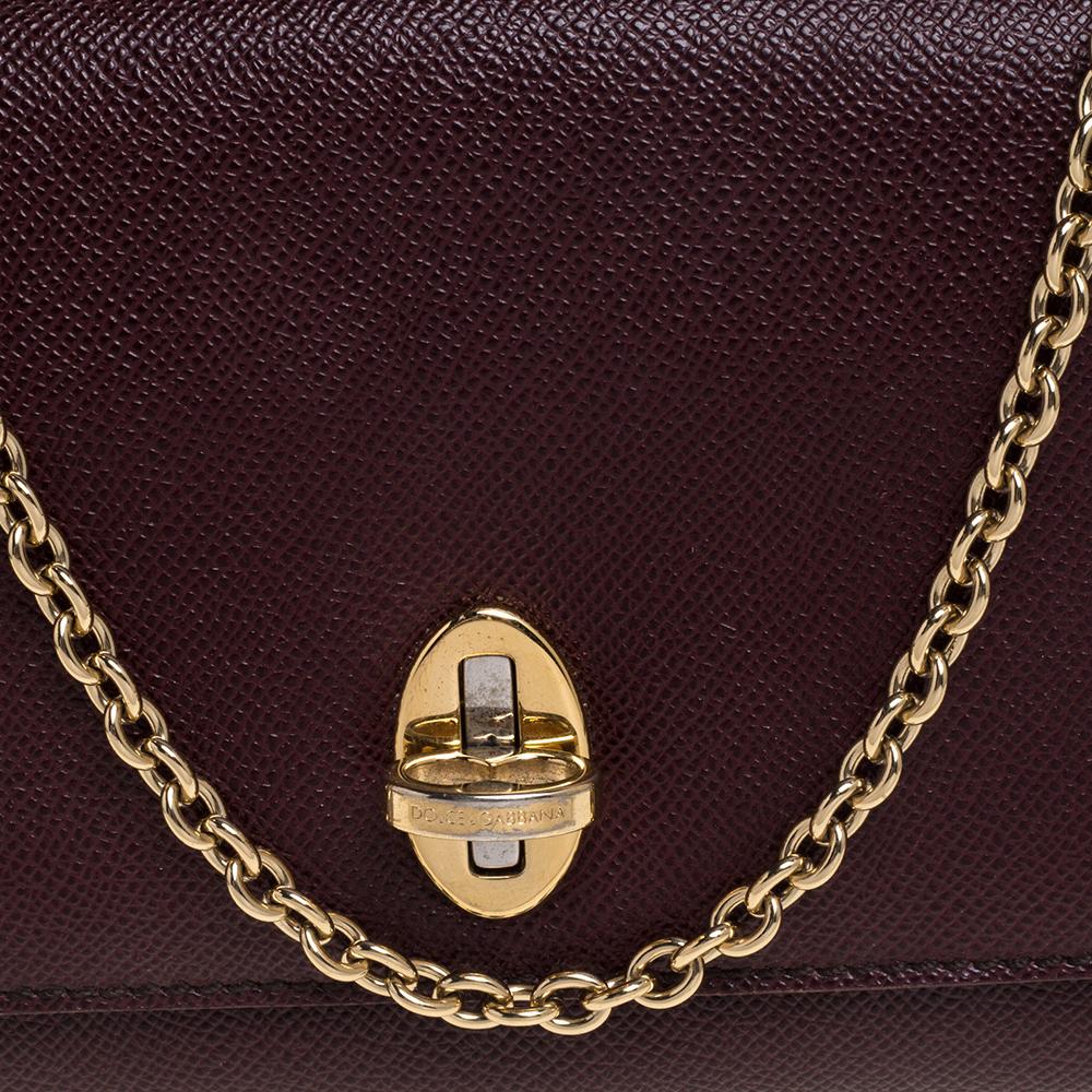 Dolce & Gabbana Burgundy Leather Taormina Chain Clutch 5