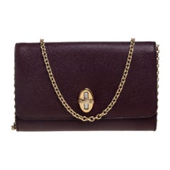 Dolce & Gabbana Burgundy Leather Taormina Chain Clutch