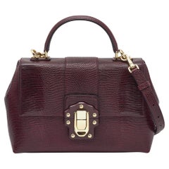 Dolce & Gabbana Burgundy Lizard Embossed Leather Medium Lucia Top Handle Bag