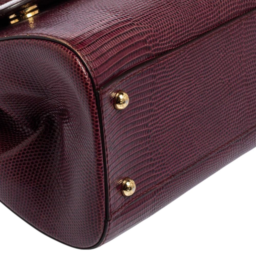 Dolce & Gabbana Burgundy Lizard Embossed Leather Medium Miss Sicily Bag 5