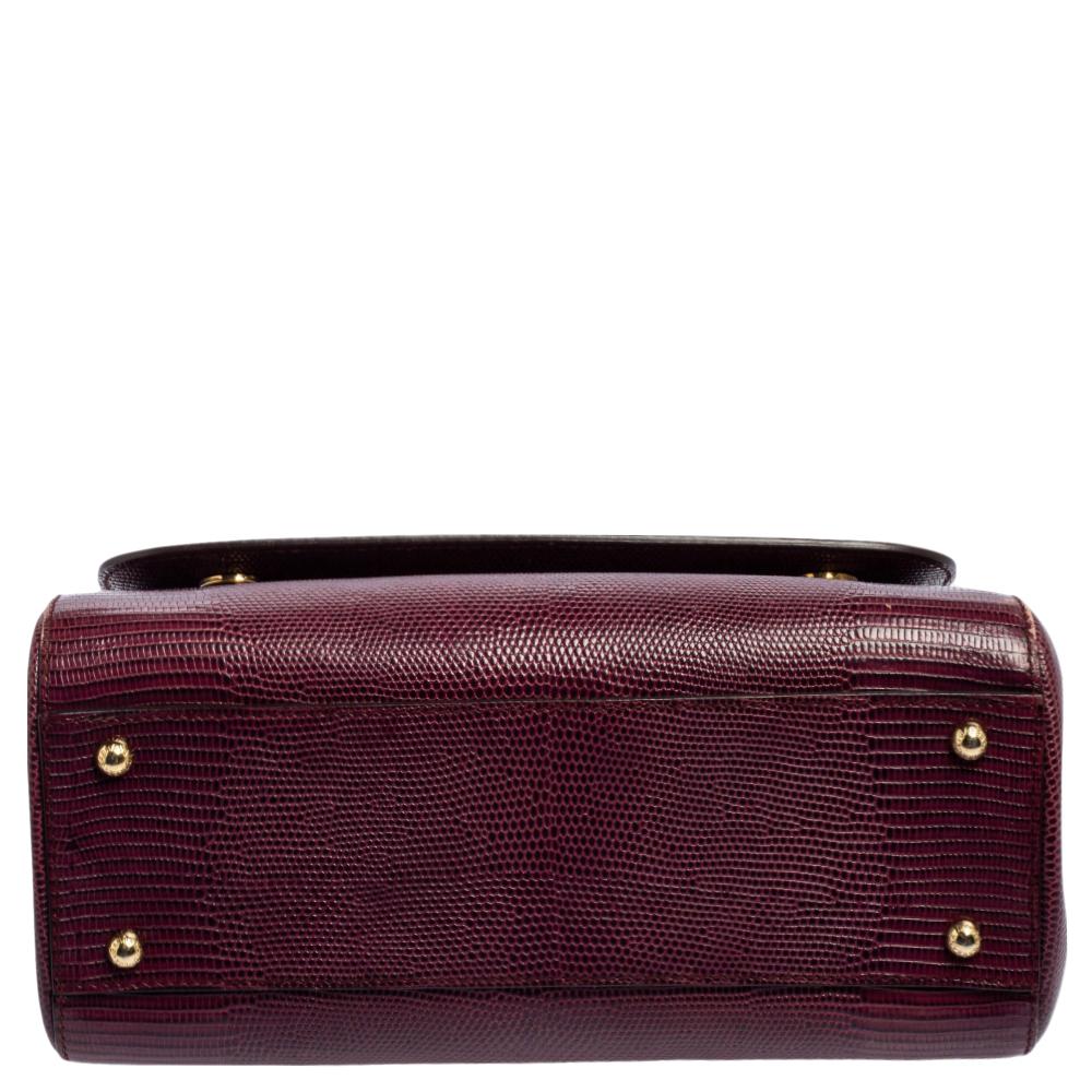 Women's Dolce & Gabbana Burgundy Lizard Embossed Leather Medium Miss Sicily Bag