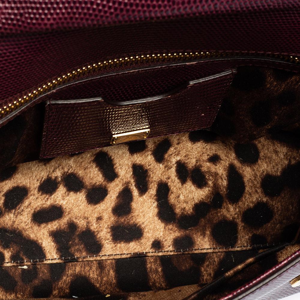 Dolce & Gabbana Burgundy Lizard Embossed Leather Medium Miss Sicily Bag 1