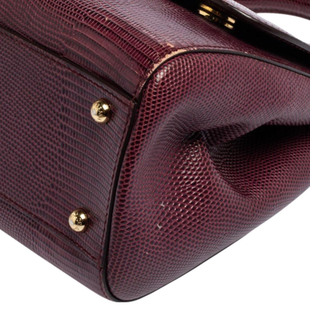 Dolce & Gabbana Burgundy Lizard Embossed Leather Medium Miss Sicily Bag 2