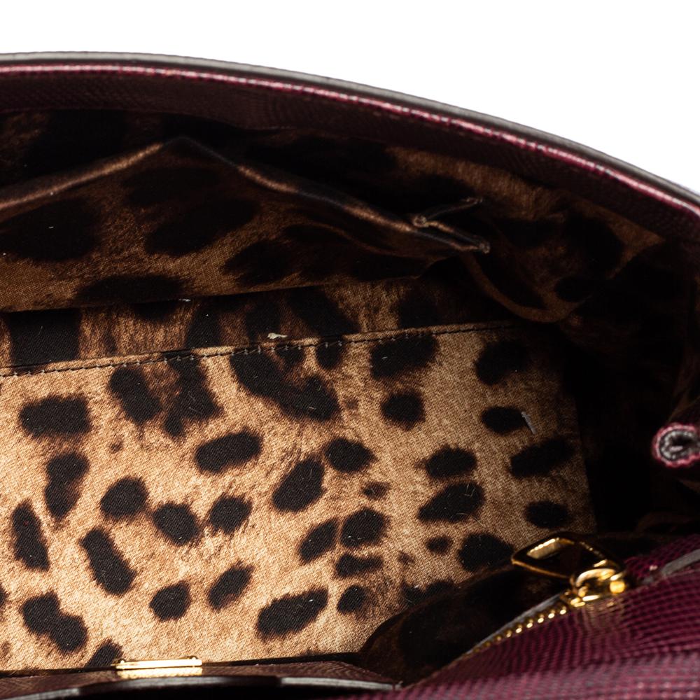 Dolce & Gabbana Burgundy Lizard Embossed Leather Medium Miss Sicily Bag 3