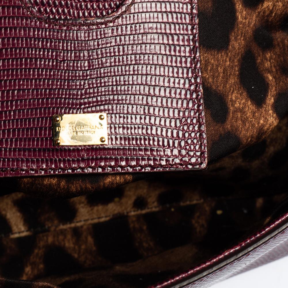 Dolce & Gabbana Burgundy Lizard Embossed Leather Medium Miss Sicily Bag 4