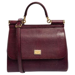Dolce & Gabbana Burgundy Lizard Embossed Leather Medium Miss Sicily Bag