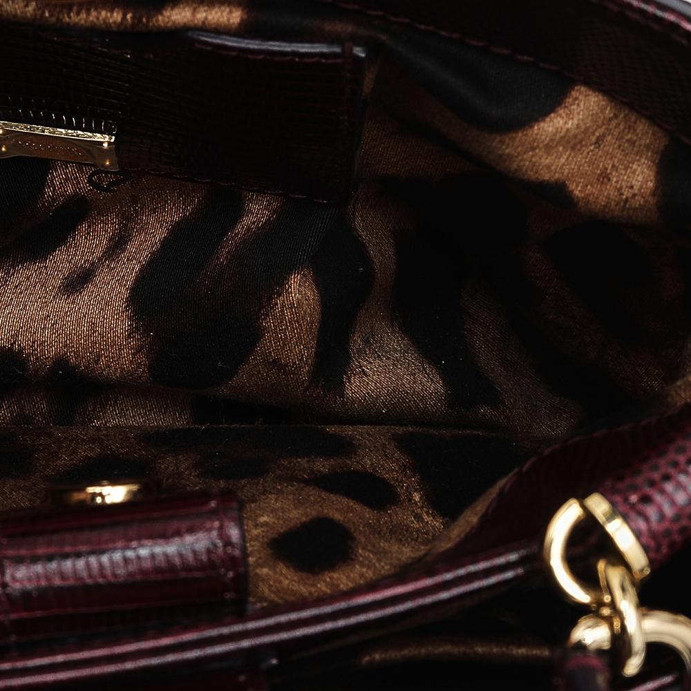 Dolce & Gabbana Burgundy Lizard Embossed Leather Miss Sicily Top Handle Bag 4