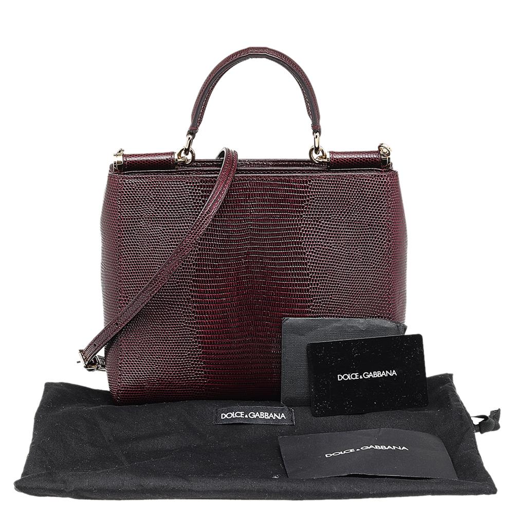 Dolce & Gabbana Burgundy Lizard Embossed Leather Miss Sicily Top Handle Bag 5