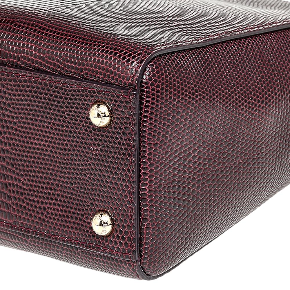 Dolce & Gabbana Burgundy Lizard Embossed Leather Miss Sicily Top Handle Bag 1